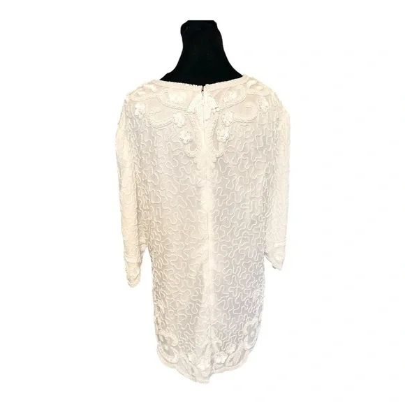 Vintage Rare Tan Chho Solid White Beaded Sequins Evening Top Approx Size XL - Picture 4 of 9